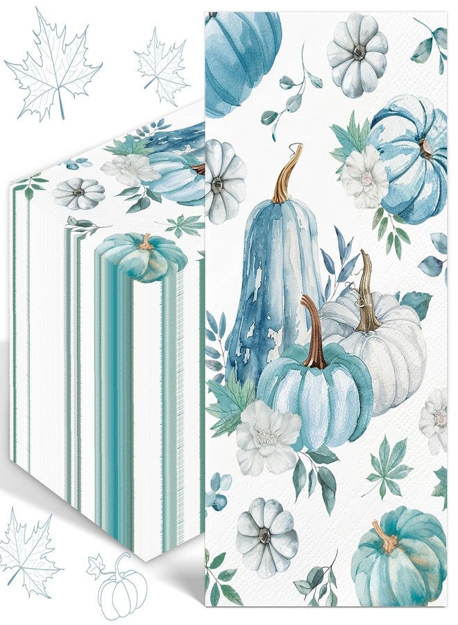 IANFEPH 100PCS Fall Paper Napkins Blue Thanksgiving Napkins 3 Ply Disposable Blue Pumpkin Napkin Decorative Fall Paper Guest Towels for Bathroom Kitchen Autumn Harvest Party Supplies Wedding - Image 1